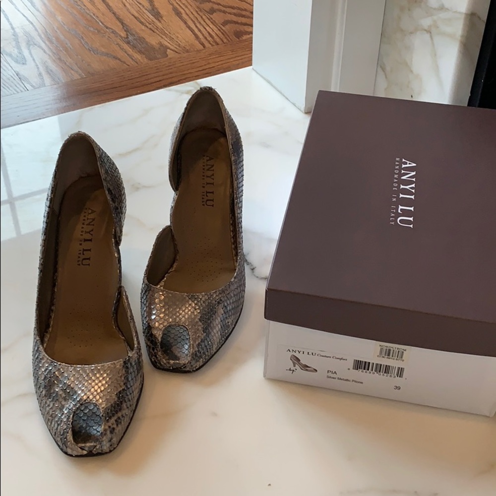 Anyi Lu Silver Python Peep Toe - image 1